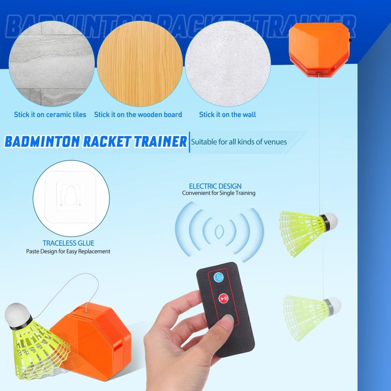UKCOCO Badminton Rebound Trainer : Self Training Badminton Trainer with Elastic Cord and Remote Control for Home, 3.54X2.95X1.57in - Image 5